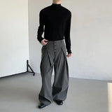Wiaofellas  -  Autumn Men Buckle Design Suit Pants Luxury High Waist Striped Dress Pants American Retro Premium Elegant Draping Trousers M-3XL