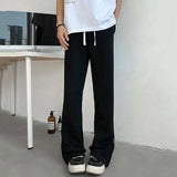 WIAOFELLAS  -  Drawstring Men Sweatpannts American Style Solid Color Elastic Waist Bottom Zipper Patchwork Straight Male Trousers