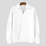 WIAOFELLAS  -  Men Shirt Solid Color Lapel Long Sleeve Loose Korean Style Tops Male Shirts Streetwear Fashion Casual Men Clothing