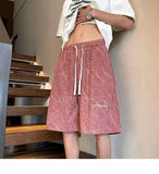 WIAOFELLAS  -  Fashion New Men's Letter Print Tie Dye Drawstring Design Shorts Trendy Summer High-waisted Loose Short Pants Male