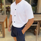 Wiaofellas  -  Summer New Men's Solid Color Short-Sleeved Shirt American Retro Fashion Trend Simple Loose Breathable Vacation Men's Tops