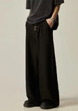 Wiaofellas  -  American Retro Brown Casual Drapey Wide Leg Pants Loose Fit Design Sense Straight Cut Long Trousers Polyester Fabric