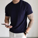 Wiaofellas  -  Summer New Men's Cool Breathable Knit T Shirt  Slim Fit Mock Neck Short Sleeve Casual Workwear Top