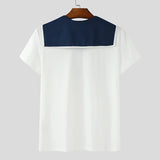 WIAOFELLAS  -  Men T Shirt Patchwork Summer Navy Collar Short Sleeve Male Tee Tops Streetwear 2025 Pockets Fashion Casual Men Clothing