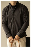 WIAOFELLAS  -  Light Business Stand Collar Warm Wool Zipper Long Sleeve Shirt Men Outdoor Sports Casual Shirt