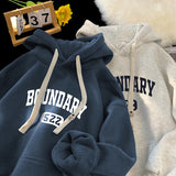 WIAOFELLAS -  Thickened Hoodies High Street Fashion Casual Oversized Hoodies Letter Print Pullover Hooded Sweatshirt Male Clothes Tops