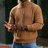 Wiaofellas  -  Vintage Turtleneck Knitting Sweater Mens Autumn Winter Ribbed Texture Knit Pullover Daily Casual Trendy Tops For Men