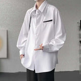 WIAOFELLAS  -  Layered Splicing Men's Shirts Turn-down Collar Single Breasted Detachable Tie Design Long Sleeved Casual Male Tops