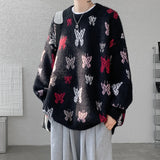 WIAOFELLAS  -  Autumn Winter Butterfly Jacquard Pattern Sweater New Popular Casual Round Neck Contrast Color Knitted Men's Knitwear Pullover