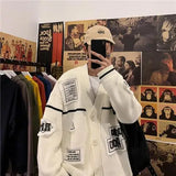 WIAOFELLAS  -  Cardigan Sweater Men's Korean Style Trendy Brand Loose Letter Knit Sweater Hong Kong Style Versatile Student Sweater Jacket