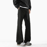 WIAOFELLAS  -  Niche Design Men's Casual Pants Belt Design Wide Leg Loose Bottom Contrast Color Elastic Waist Male Flared Trousers