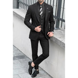 Wiaofellas  -  Black Peak Lapel One Button Men Suits 3 Piece Elegant Solid Prom Wedding Groom Tuxedo Smart Casual Suit (Blazer+Vest+Pants)