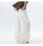 WIAOFELLAS  -  New Summer Men's Casual Pants Solid Color Drawstring Straight Trousers Elastic Waist Wide Leg Baggy Male Bottom