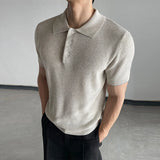 Wiaofellas  -  Luxury Textured Knit Polo Shirt for Men Short Sleeve Lapel Slim Fit Business Casual Polos Streetwear Breathable Knitted Tops