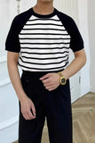 WIAOFELLAS  -  T-shirts Men Simple Mature Daily Casual Summer Striped Fashion Breathable All-match Korean Style Shinny Cozy Soft Handsome New