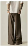 Wiaofellas  -  American Retro Brown Casual Drapey Wide Leg Pants Loose Fit Design Sense Straight Cut Long Trousers Polyester Fabric