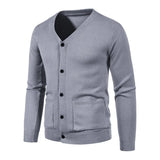 WIAOFELLAS  -  Men's V-ne Knitted Cardigan Sweater Autumn Faion Slim Fit Long Sve Busin Casual Sle Breathable Skin-friendly Soli...