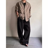 WIAOFELLAS  -  Korean style texture pleated ice silk casual pants for men's summer old money style drooping cleanfit wide-leg trousers