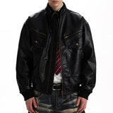 WIAOFELLAS  -  Vintage Texture PU Leather Jacket Men Spring Streetwear Fashion Mens Cropped Jacket Coat Stylish Stand Collar Leather Coats