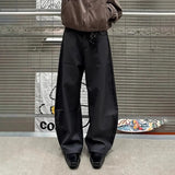 Wiaofellas  -  Summer New Men's Solid Color Straight Suit Trousers Harajuku Retro Casual Fashion Trend Simple Loose Breathable Men's Bottoms