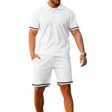 WIAOFELLAS  -  Fashionable Men's Short Sleeve Suit Button Polo Shirt Top Shorts Sports Casual Loose Versatile Two-piece Trendy Set