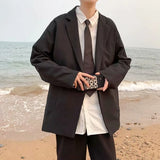 WIAOFELLAS  -  Men Blazers Daily Simple Commuting Style Solid Aesthetic Trendy Comfortable Japanese Basic Chic Outwear Spring Autumn Handsome