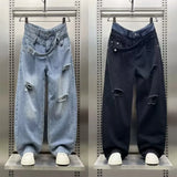 Wiaofellas  -  New Men's Y2K Vintage Streetwear Ripped Baggy Jeans Hip Hop Fashion Straight Wide-Leg Denim Pants Punk Trendy Curved Jean