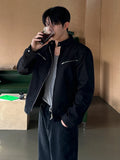 WIAOFELLAS  -  Korean Style Trend Men's Stand Collar Jackets Outerwear Fashion Solid Color Zipper Casual Short Coat Autumn