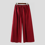 WIAOFELLAS  -  Men Wide Leg Pants Solid Color Joggers Loose Elastic Waist Trousers Men Streetwear Fashion Casual Long Pants S-5XL