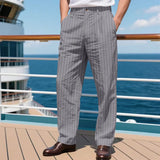 Wiaofellas  -  Men's Casual Pants Summer Thin Imitation Hemp Small Square Loose Beach Straight Sports Trousers