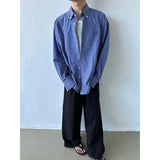 WIAOFELLAS  -  New American Retro Blue Plaid Shirt Men Loose Long Sleeve Loose Casual Button Embroidered Tops Mens Shirts Streetwear