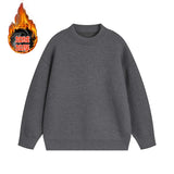 WIAOFELLAS  -  Korean Loose Fit Thiened ey round Ne Sweater Men's Autumn Winter Fce Lined Knitted irt American Sle Base Layer