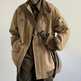 WIAOFELLAS  -  Mens Ahmei Khaki Y2k Jacket Street Retro Embroidery Workwear Coat Autumn Fashion Brand Loose Casual Lapel Color Matching Coat