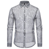 WIAOFELLAS  -  Mens Sexy See Through Blouse Shirt Men Long Sleeve Casual Button Down Shirts Nightclub Party Social Transparent Shirt Male XXL