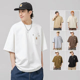 Wiaofellas 100% Cotton Men's Riveted Cargo T-shirt Poacket Men's and Women's Summer Short Sleeve T Shirts Tide Brand Cotton Base Style