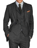 Wiaofellas  -  Retro Tweed Herringbone Suit Men's  Slim Fit Single-breasted 3 Pieces Mens Suit Groom Dress Tuxedos Prom Suit Jacket Vest Pants