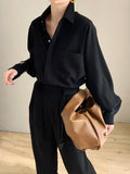 WIAOFELLAS  -  Women's Black Long Jumpsuit for Spring Autumn Winter Long Pants Vacation Outfit Casual Clothes Korean Fashion