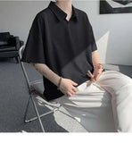 WIAOFELLAS  -  Trendy Summer Men‘s Solid Color Ice Silk Casual T-shirts New Fashion Turn Down Collar Short Sleeve Loose Tops Male
