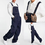 WIAOFELLAS  -  New Man Shoulder Strap Jeans Multi Pocket Torn Jumpsuit Streetwear Large Size Long Jeans For Men Clothing