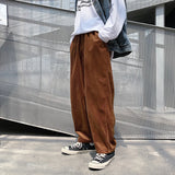 WIAOFELLAS  -  Autumn Winter Corduroy Pants Coffee/Black Men Casual Loose Staight Trousers Mens Elastic Waist Streetwear Male Trousers M-5XL