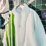 WIAOFELLAS  -  New Spring and Autumn Fashion Trend Simple Polo Collar Stripe Contrast Slouchy Style Casual Loose Men's Shirt Thin Coat