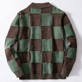 WIAOFELLAS  -  Autumn Winter New Fashion Men's Casual Trendy Turn-down Collar Long Sleeve Single-breasted Loose Plaid Knitted Sweater Coats