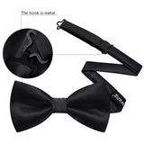 Wiaofellas Formal Black Silk Mens Bow Tie Jacquard Plain Solid Pre-Tied Bowtie Hanky Cufflinks Set Male Wedding Business Prom