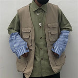 WIAOFELLAS  -  Cargo High-end Vest Korean Style Streetwear Japanese Retro Functional Multi-pocket Work Solid Color Pocket Vest Jacket Aesthetic