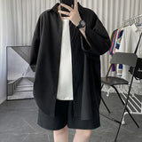 Wiaofellas  -  Told Tale Oversized Men's Shirts Black/White Harajuku Men Seven Sleeves Casual Shirt Tops Summer Daily Streetwear Man Blouse