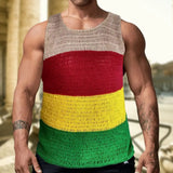 Wiaofellas  -  Men's Crochet Tank Top with Colorful Stripes Men's Contrast Color Thick Knit Sweater Casual Sleeveless Pullover Vest Summer Top