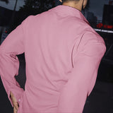 WIAOFELLAS  -  Men Shirt Solid Lapel Long Sleeve Lace Up Casual Men Clothing Loose Streewear Fashion Leisure Tops Male Shirts S-5XL