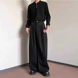 WIAOFELLAS  -  Fashion Men's Solid Color Pleated Loose American Style Pants Trendy New 2025 Summer High-waisted Straight Trousers