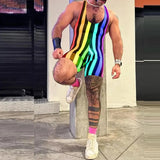 Wiaofellas  -  Sports Fitness Slim Fit Leotard Mens Sexy Sleeveless Straps Jumpsuits Summer Vintage Striped Printed Shorts Romper Overalls Men