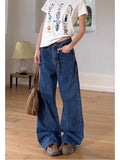 WIAOFELLAS  -  Retro Letter Straight Leg Jeans Fashionable Harajuku Ins Artistic and Popular Trend Baggy Jeans Y2k Coquette Denim Woman Pants